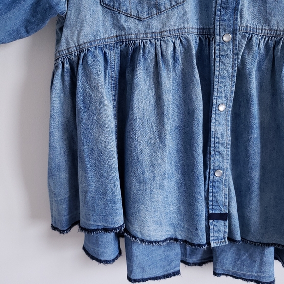 Free People Dylan Babydoll Snap Front Chambray Top - Picture 9 of 14